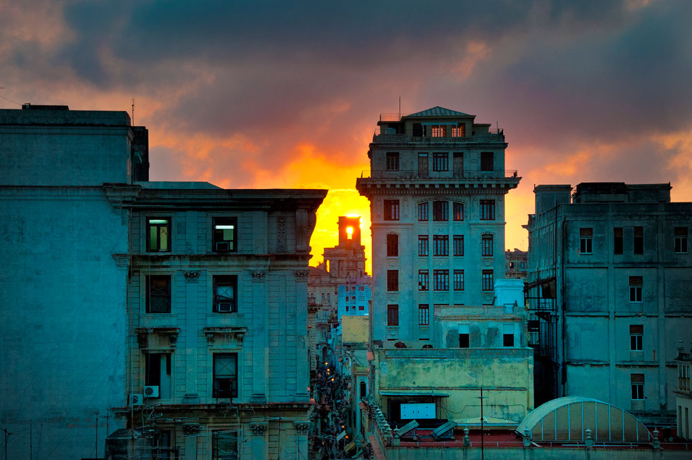 sun setting on Havana, Cuba